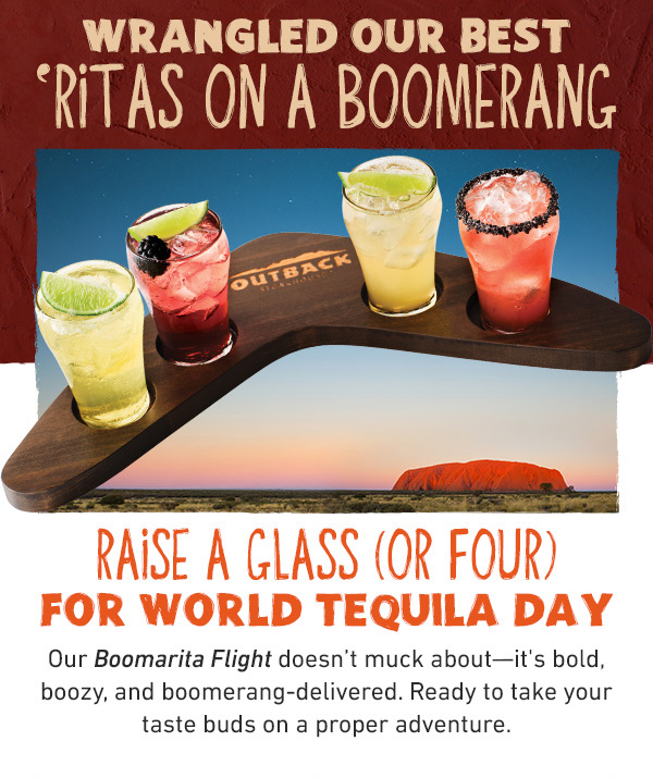 Wrangled Our Best 'Ritas On A Boomerang - Raise a Glass (or Four) For World Tequila Day - Our Boomarita Flight doesn't muck about--it's bold, boozy, and boomerang-delivered. Ready to take your taste buds on a proper adventure.